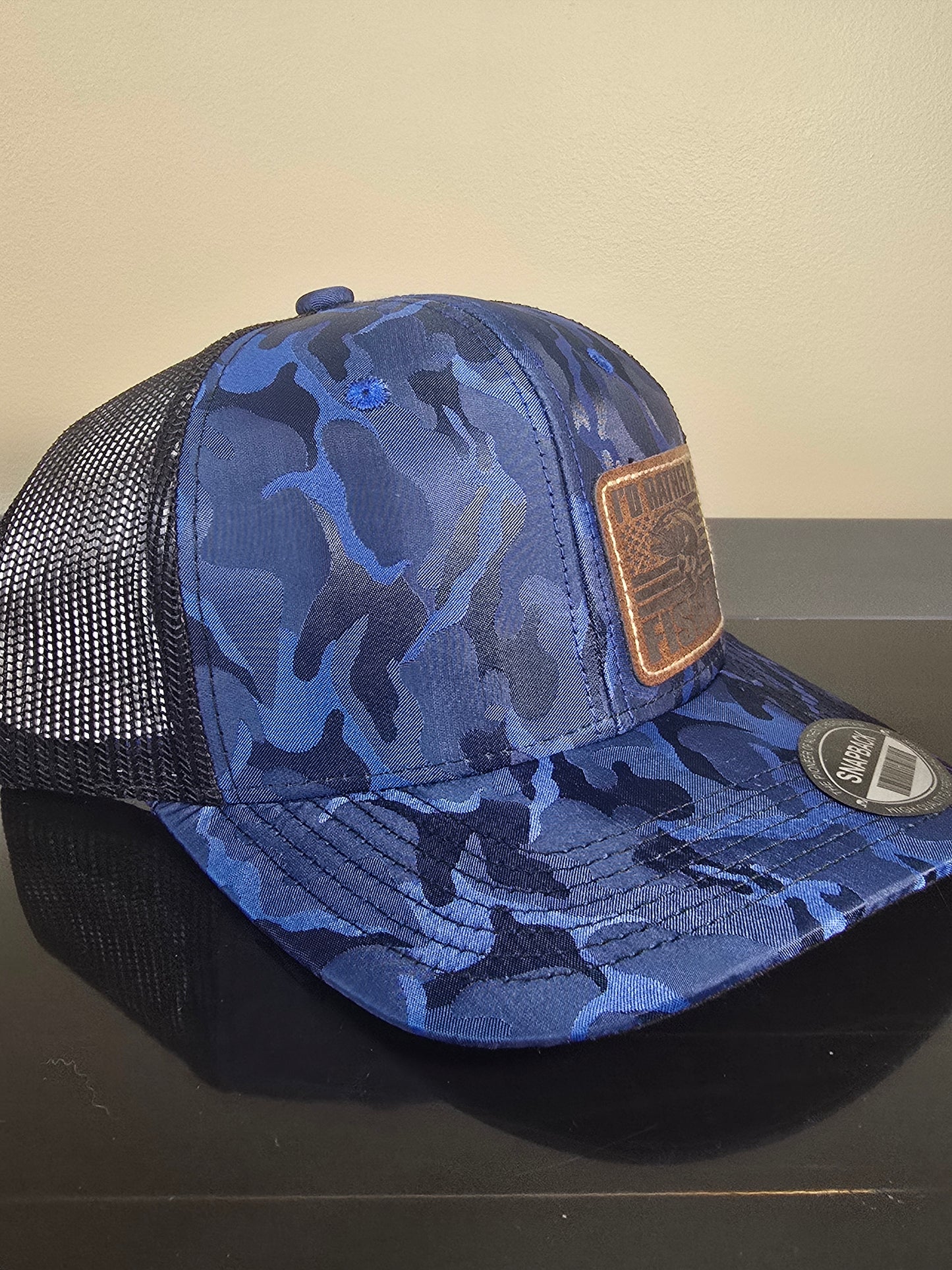 Blue Camo Snapback Hat - I'd Rather Be Fishing