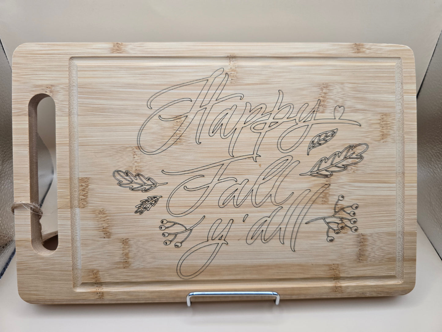 Happy Fall Y'All Bamboo Cutting Board with Juice Groove