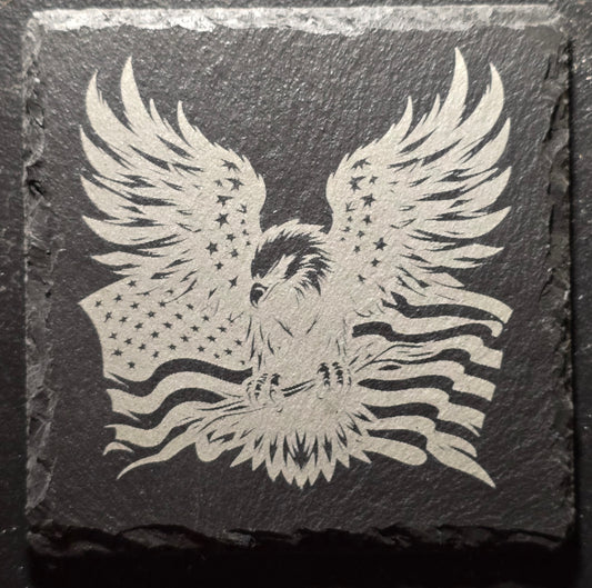 Eagle and American Flag Square Slate Coaster