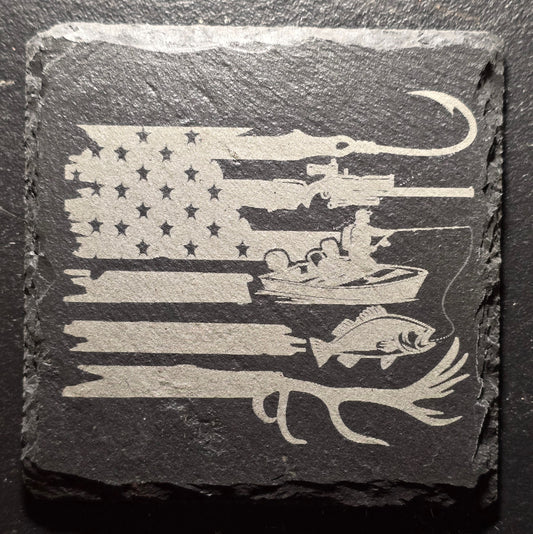 Outdoors American Flag Square Slate Coaster