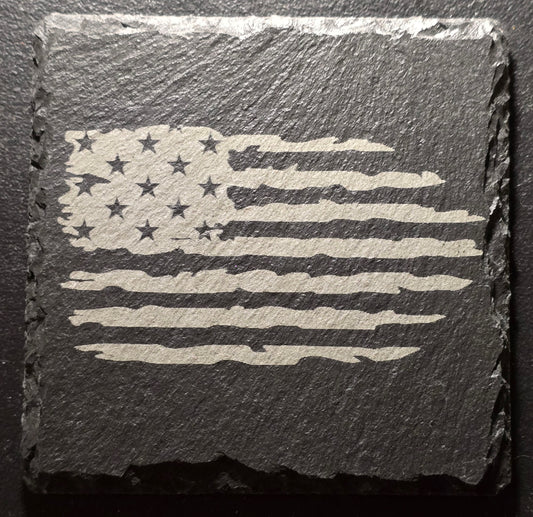 American Flag Square Slate Coaster