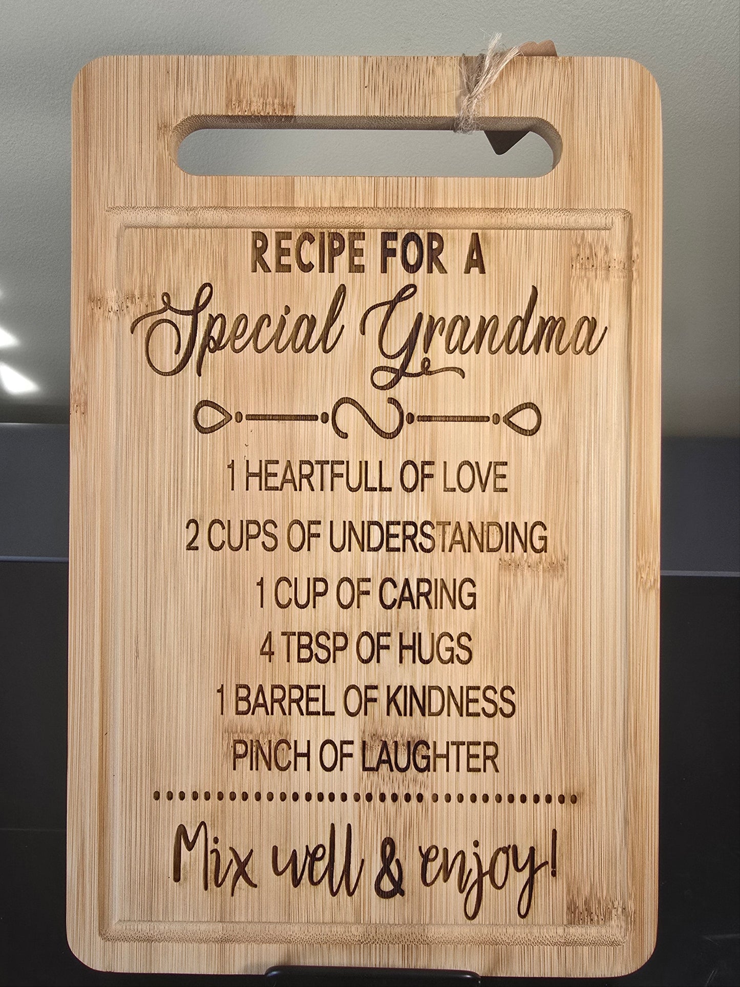 Recipe for a Special Grandma Bamboo Cutting Board with Juice Groove