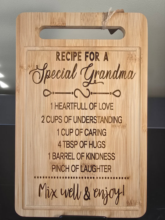 Recipe for a Special Grandma Bamboo Cutting Board with Juice Groove