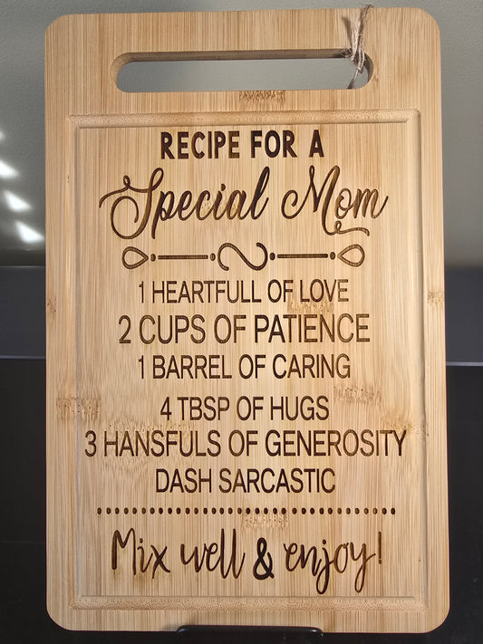 Recipe for a Special Mom Bamboo Cutting Board with Juice Groove