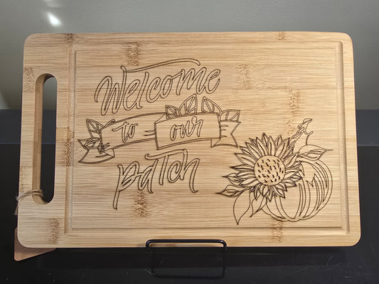 Welcome To Our Patch Bamboo Cutting Board with Juice Groove