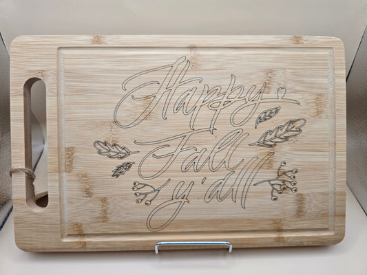 Happy Fall Y'All Bamboo Cutting Board with Juice Groove