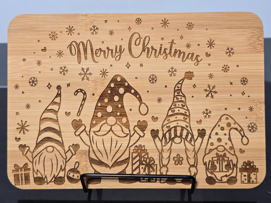 Merry Christmas Gnomes Small Bamboo Cutting Board
