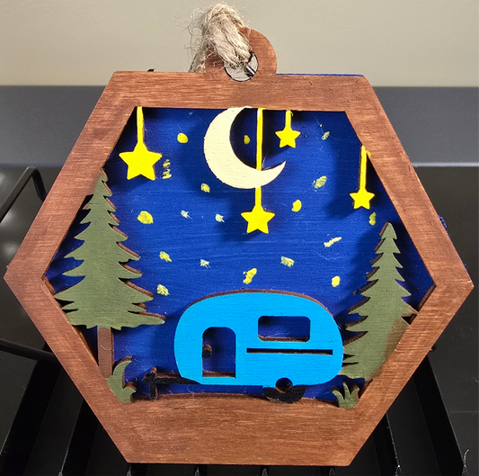 Camper Painted Wooden Layered Ornament